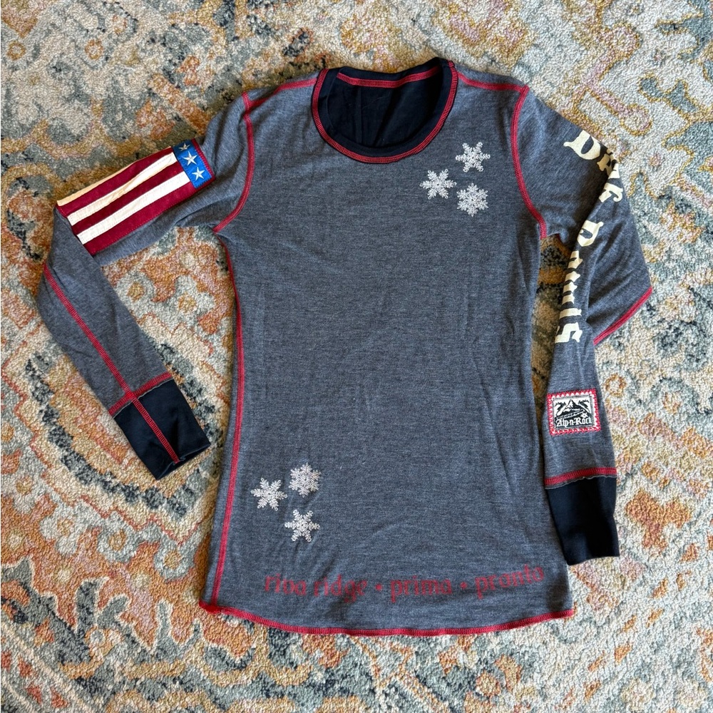 Alp N Rock Henley Reversible Tee, long sleeve top, gray, black, red apré ski